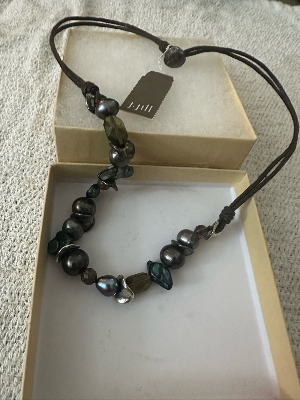 J. Jill Iridescent Boho Pearl Abalone Cord Necklace 20" NWT - Picture 5 of 6